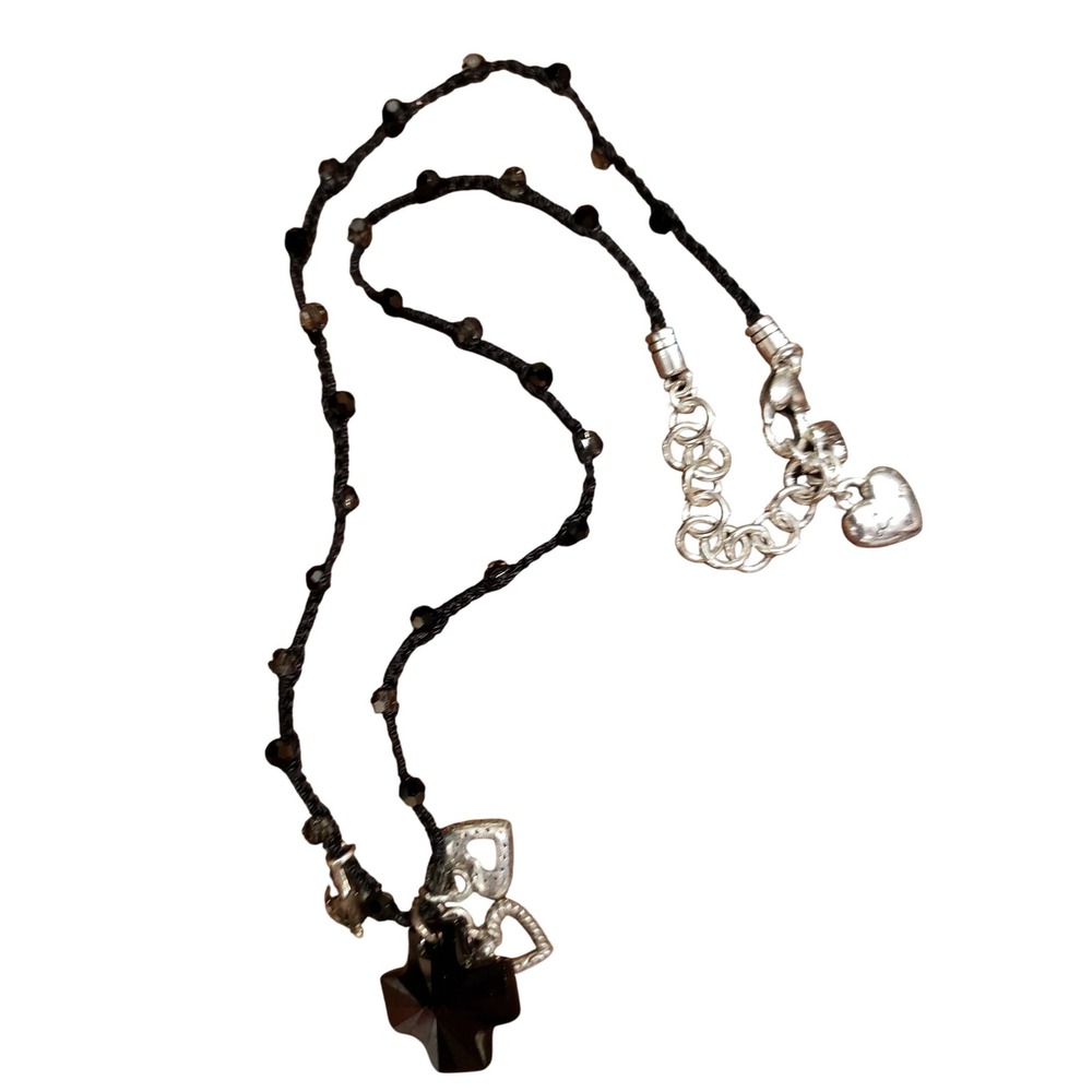 Brighton Karma Cross Heart Charm Black Knot Chain Necklace Women's Jewelryā